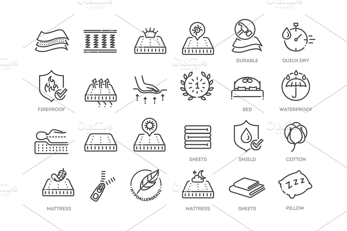 Set of outline bedding icons, an Object Illustration by Tettygreen (Photo 2 of 3)