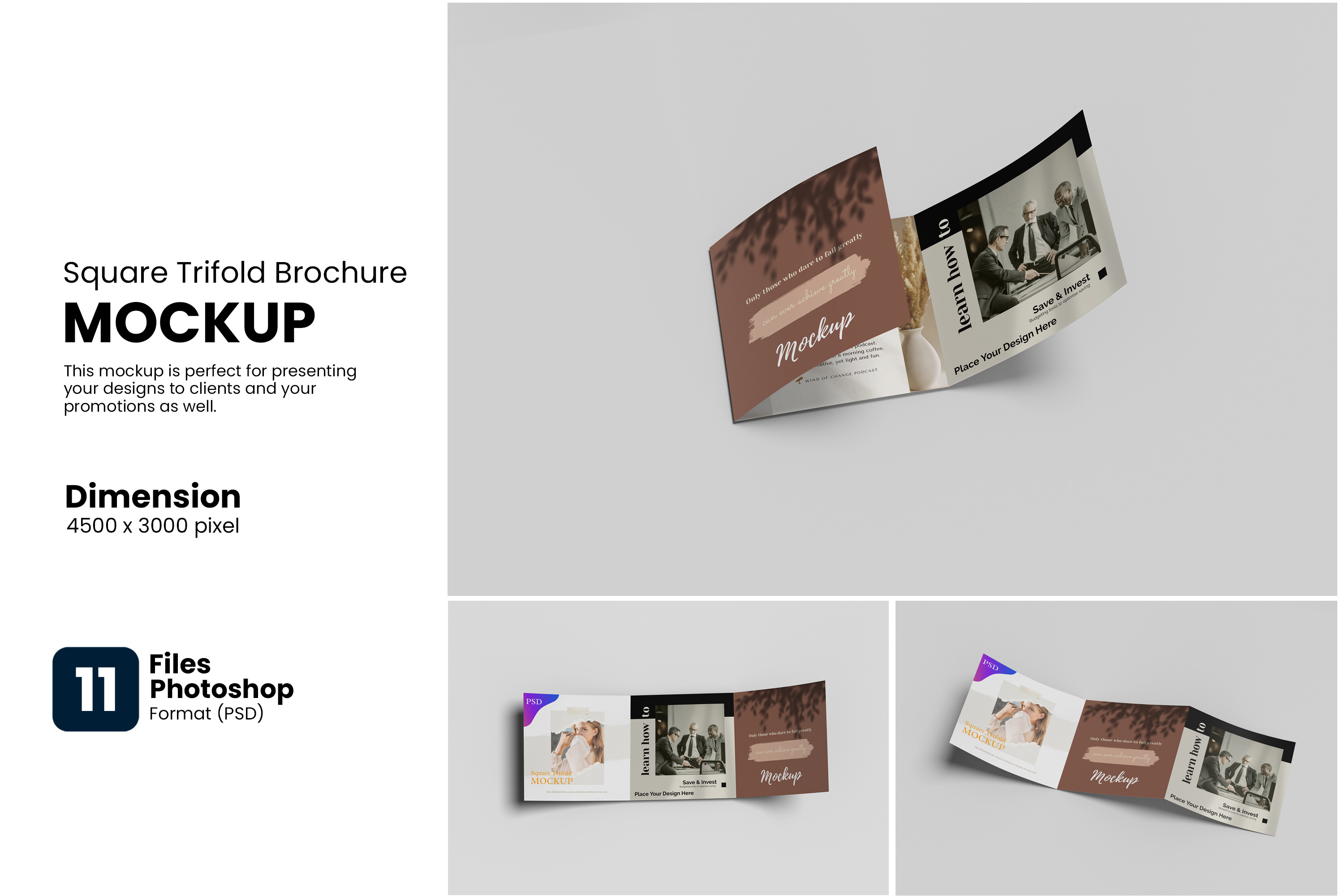 Square Trifold Brochure Mockup, a Print Template by bimockup