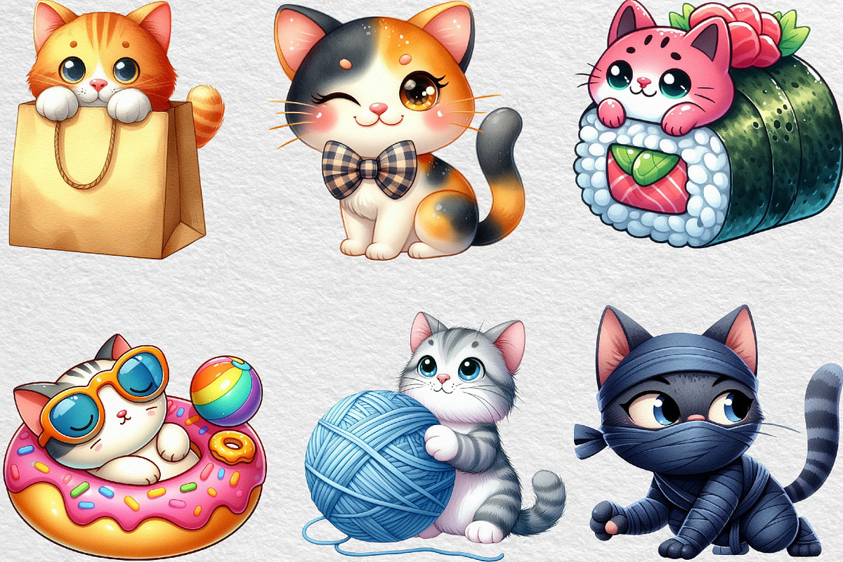 Cute Cat Clipart Bundle, an Illustration by Black Bird Studio (Photo 5 of 6)