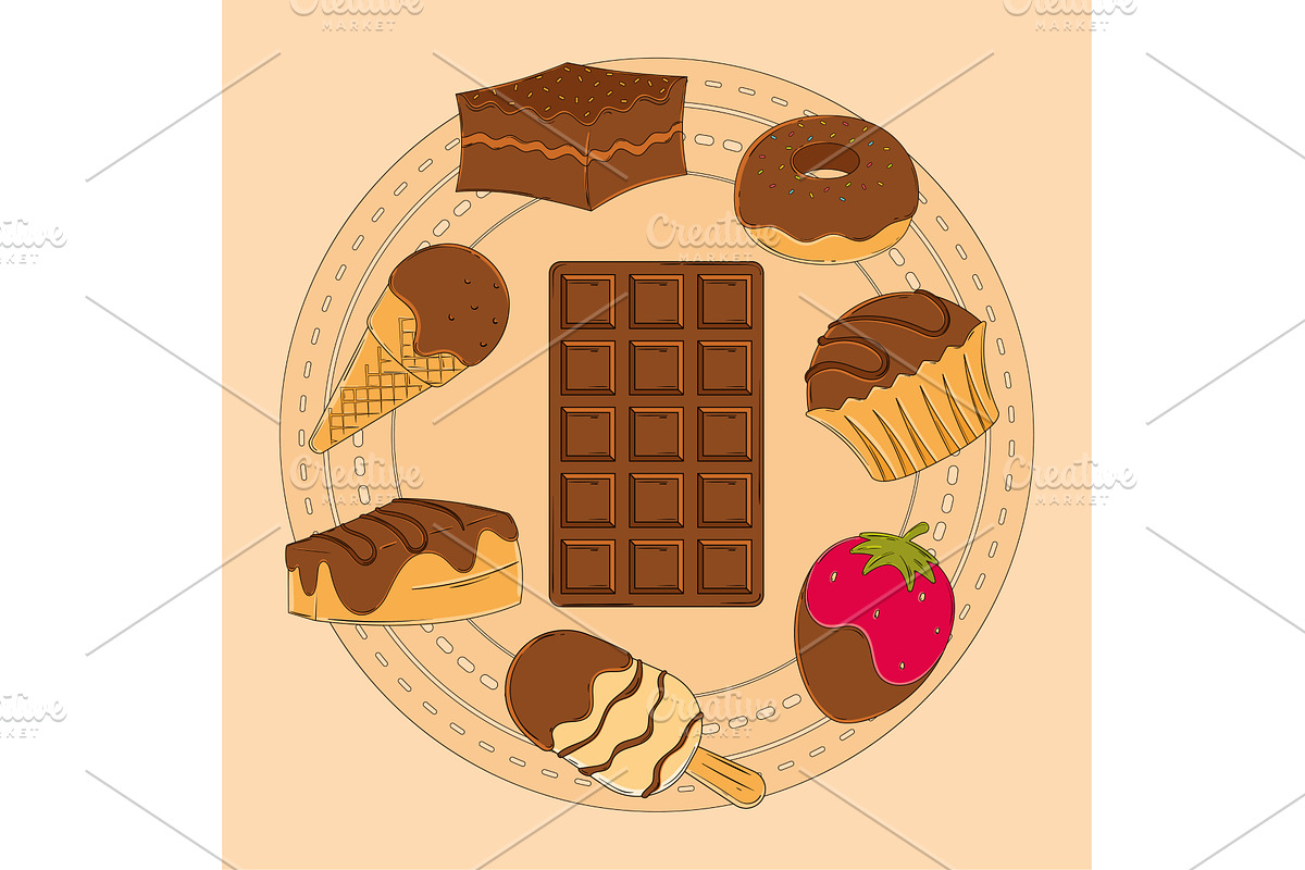 Circular dessert display. Vector, a Food Illustration by studioDK