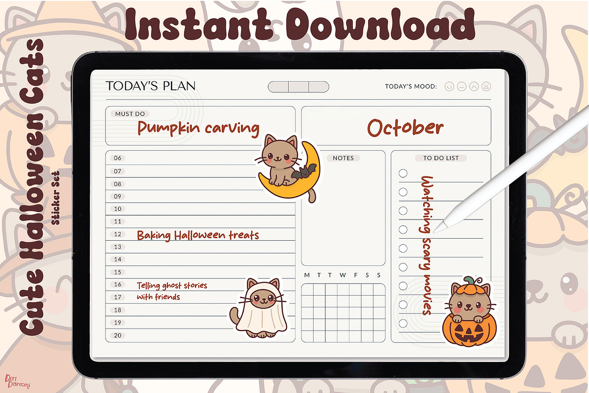 Cute Kawaii HalloweenCat Sticker Set, a Graphic by Dori Debreceni draws (Photo 2 of 4)