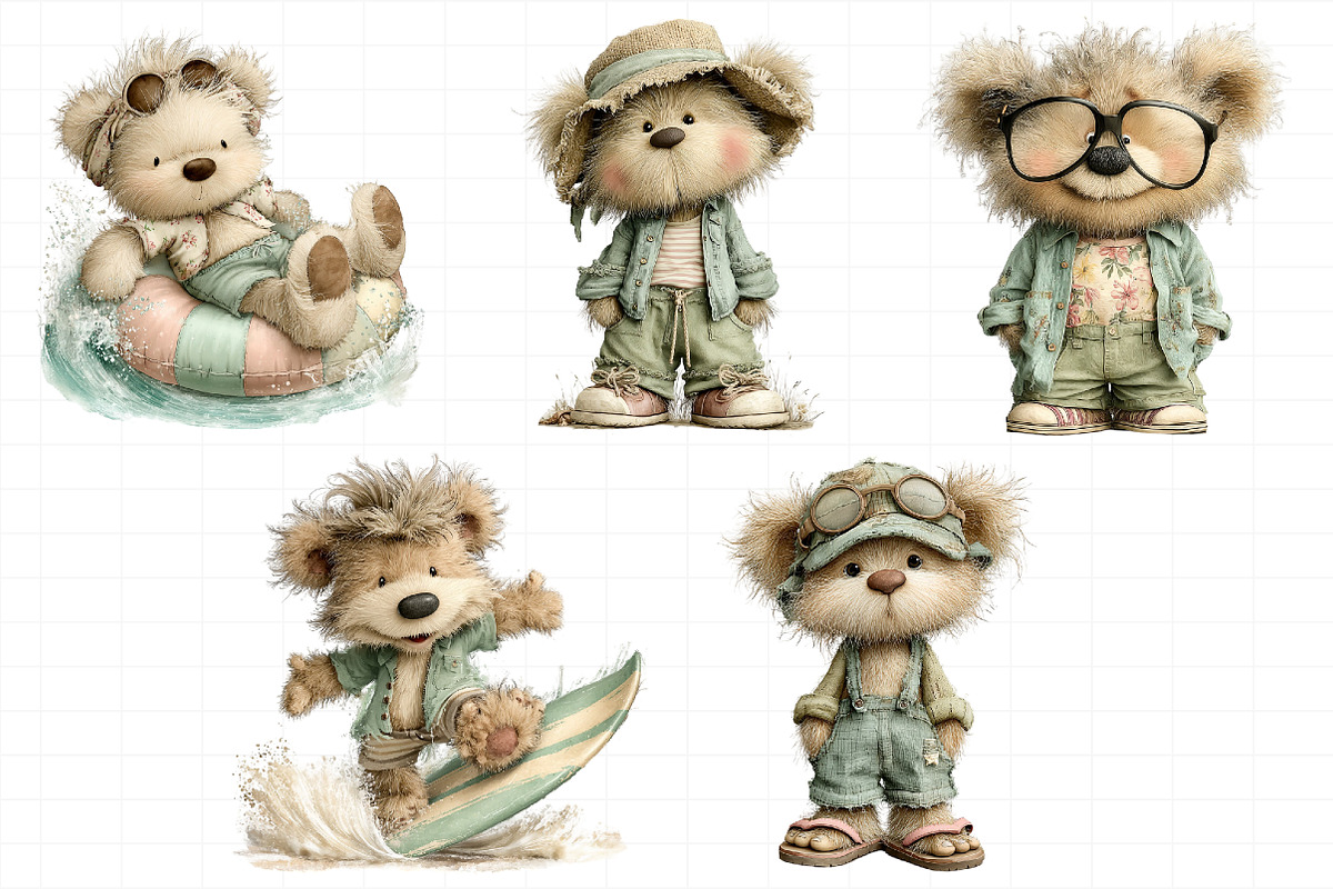 Funny Summer Teddy Bear Clipart, an Illustration by Daily.Designs (Photo 5 of 8)