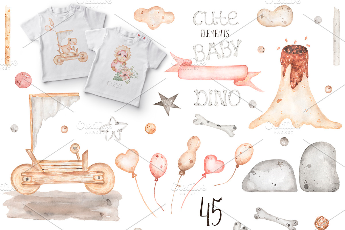 Watercolor Cute Baby Dino Collection, an Animal Illustration by MayaNavits (Photo 10 of 14)