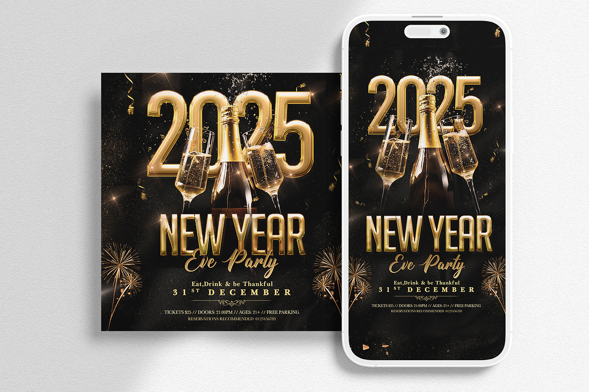 2025 New Years Eve Instagram Banners, a Social Media Template by Ronita Shkodra