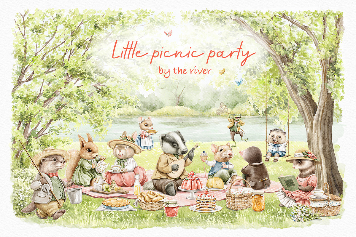 Little picnic party by the river, an Animal Illustration by Mimomy (Photo 1 of 13)