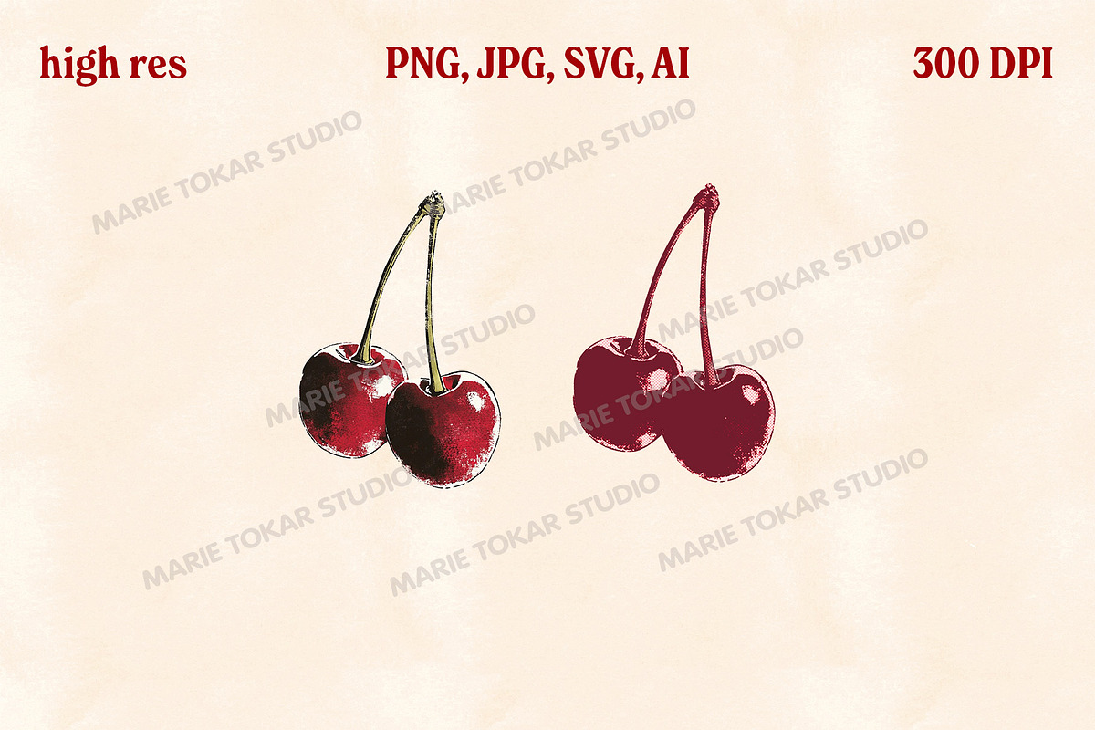 Retro Cherry Illustrations PNG & SVG, an Object Graphic by Marie T (Photo 5 of 12)