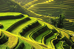 Golden Hour Over Terraced Rice Field, a Photo by LOGOCREATIVE