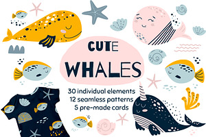 Sea Whales. Kids Animals Clipart