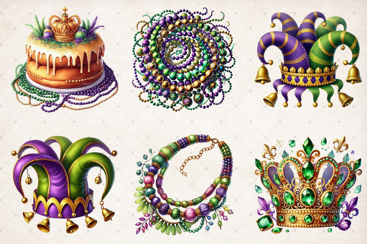 Watercolor Mardi Gras Clipart PNG, an Illustration by SinaCreation (Photo 2 of 5)
