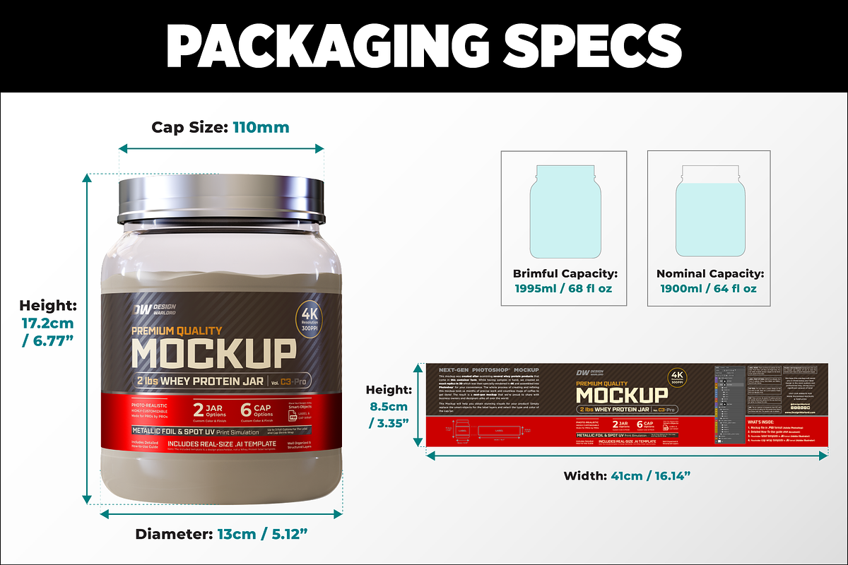 2lb Whey Protein Jar Mockup C3-Pro, a Packaging Mockup by Design Warlord (Photo 14 of 17)