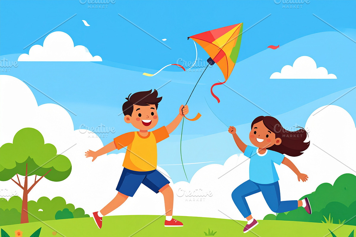 Flat illustration of diverse children playing outdoors, a Person Illustration by DanFLCreativo