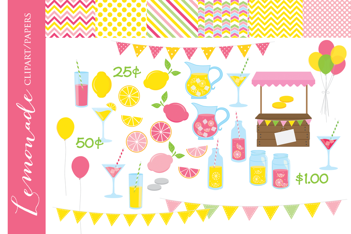 Lemonade clipart pink clip art fruit, a Food Illustration by WinchesterLambourne