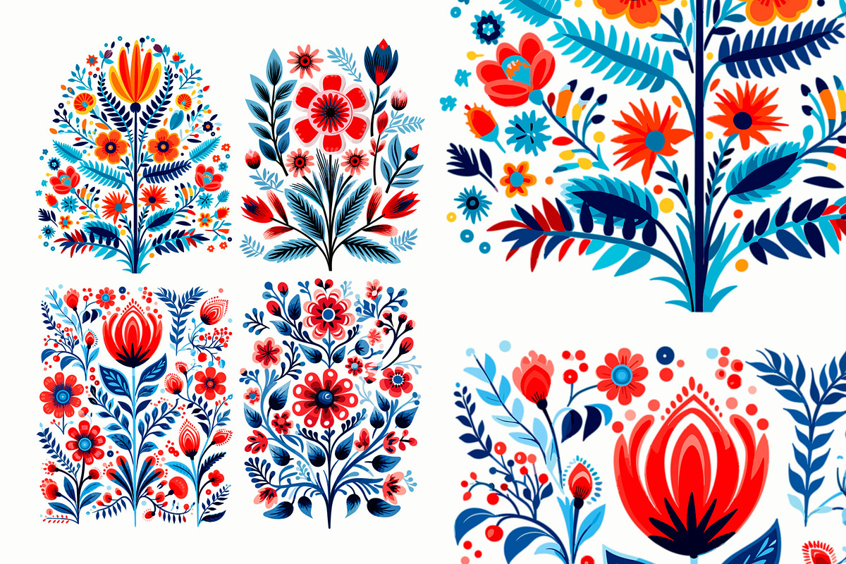 Scandinavian Folk Art Floral Pattern, a Decorative Illustration by Reformer Mockup (Photo 4 of 6)