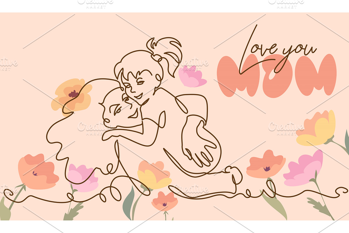 Happy Mothers day card. Continuous, a Person Illustration by Valenty