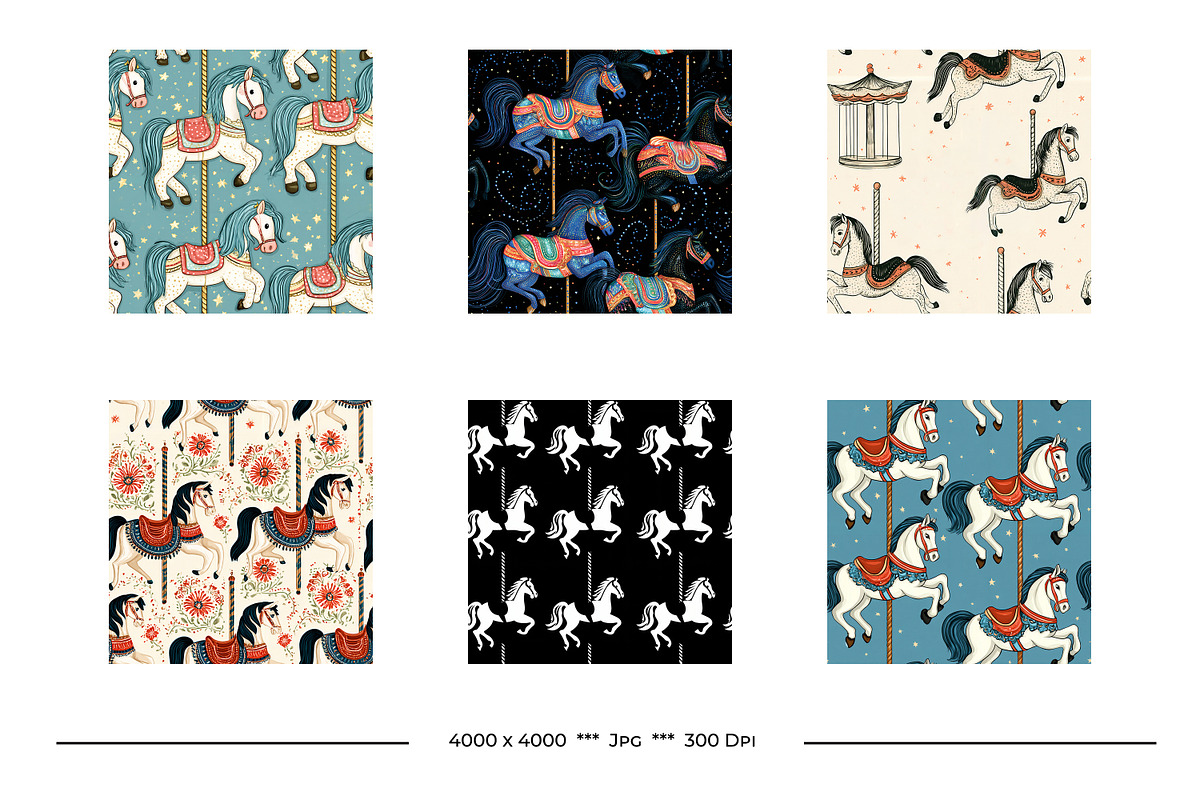 Carousel Horse Retro Art Designs, a Pattern Graphic by karenfoleyphoto (Photo 3 of 7)