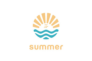 Sun Birds Sea Wave Summer Beach Logo