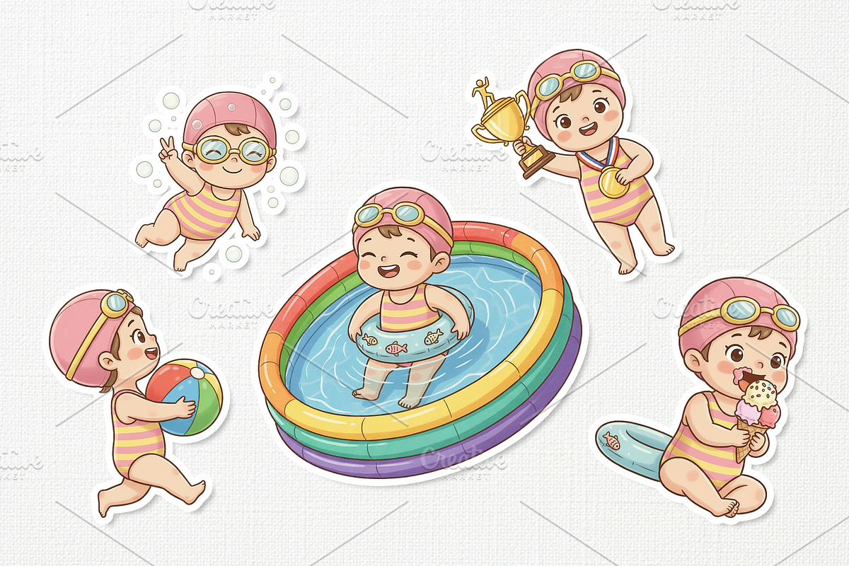 Cheerful Swimmer Kid Cute Character, a Sport Illustration by Gohsantosa (Photo 3 of 4)