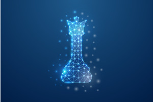 Digital glowing chess queen piece in, an Illustration by GraphiShop