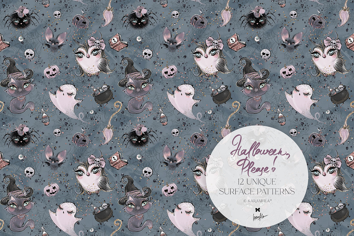 Kawaii Halloween Seamless Patterns, a Pattern Graphic by KaramfilaS (Photo 13 of 32)