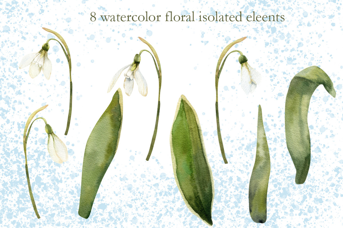 Snowdrops flowers watercolor clipart, a Decorative Illustration by Pegion art shop (Photo 2 of 11)