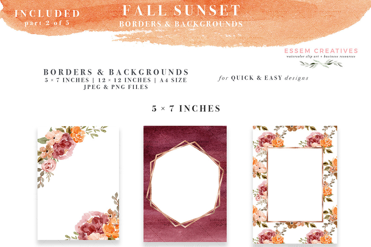 Orange Pink Fall Watercolor Flowers, an Illustration by Essem Creatives (Photo 7 of 12)