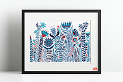 Blue Folk Art Garden, a Pattern Graphic by Arie Clares (Thumbnail 9 of 13)
