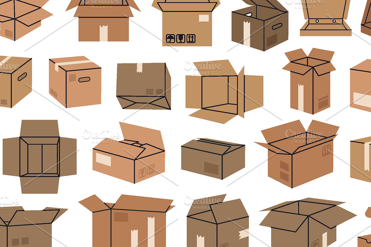 Flat vector cardboard boxes, an Object Illustration by Torontotokio (Photo 2 of 4)