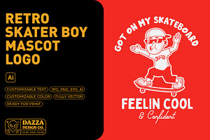 Retro Skater Boy Mascot Logo, an Illustration by Dazza Design Co.