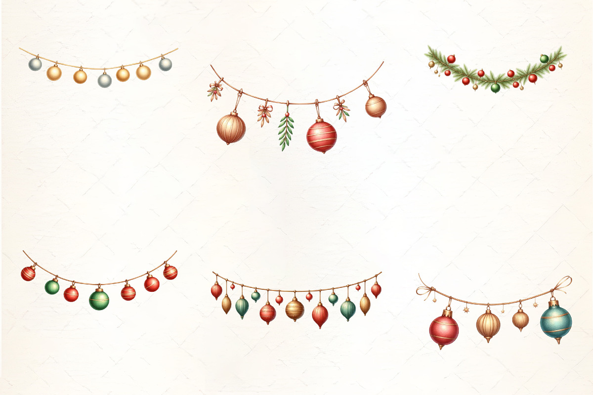 Festive Christmas Bauble Garland Cli, an Illustration by CrexoraLab (Photo 3 of 5)