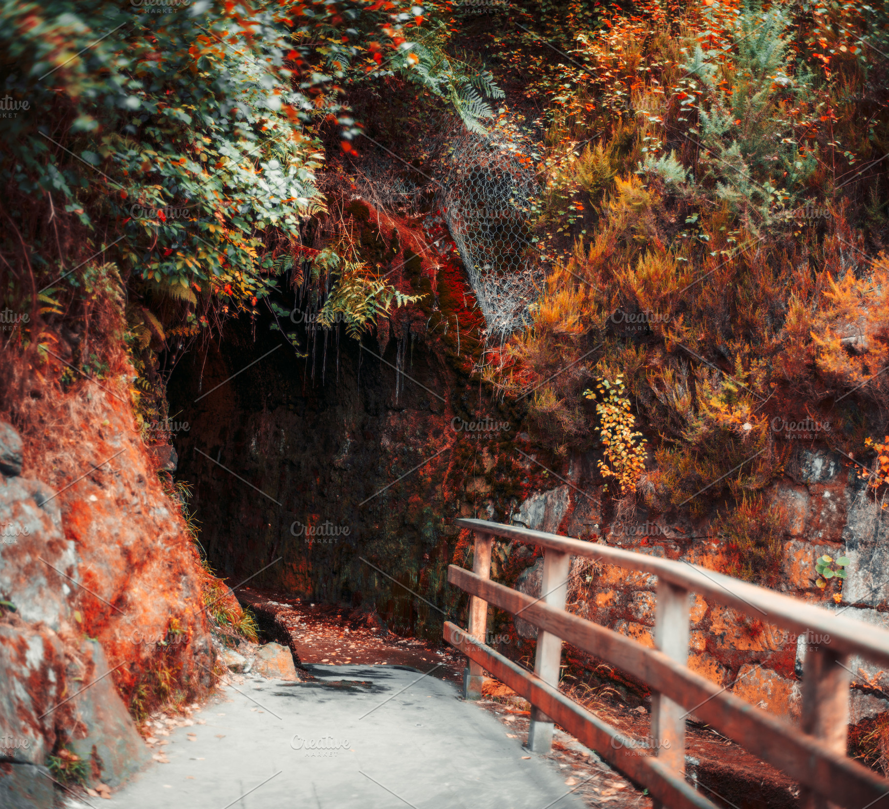 Autumn path to rock tunnel, an Architecture Photo by SkyNext