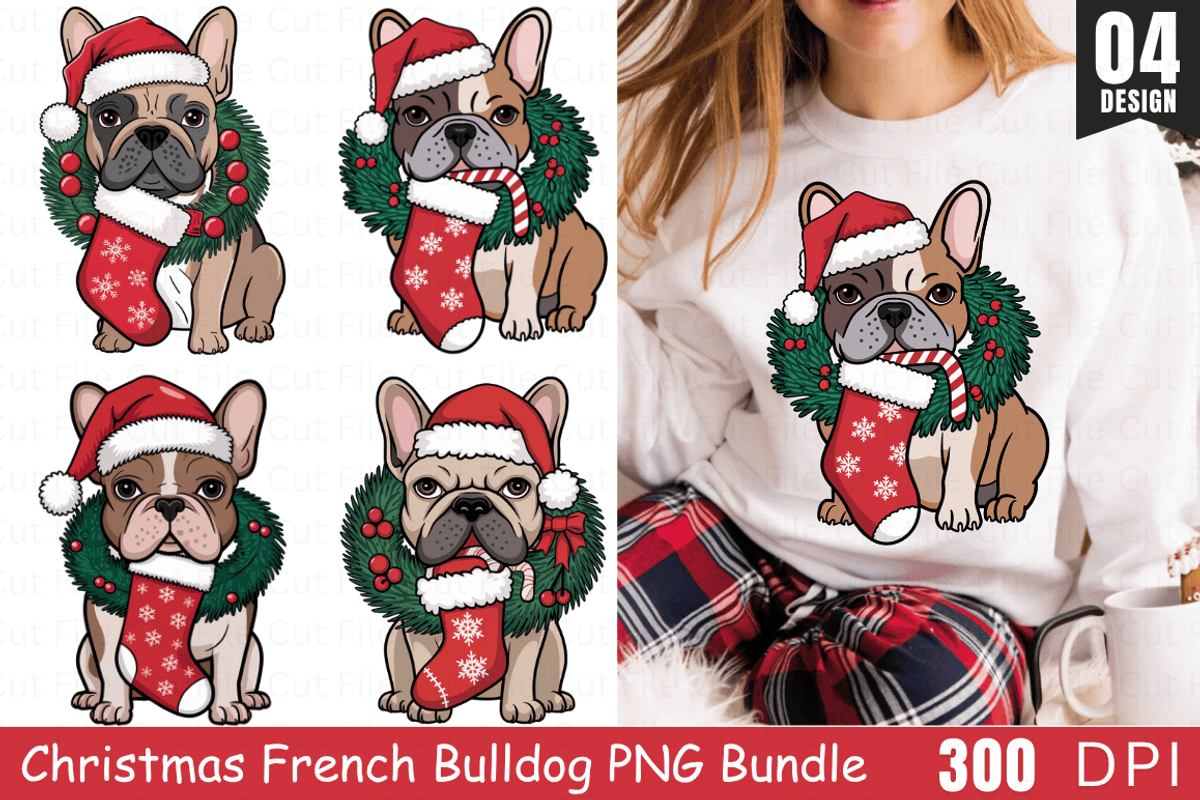 Christmas French Bulldog PNG Bundle, a Graphic by Cut File (Photo 1 of 5)
