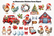 Christmas Chicken Watercolor Clipart, an Animal Illustration by ArtIrisArt (Thumbnail 2 of 6)