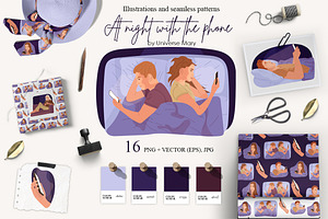 Night with the phon Vector Clipart, a Person Illustration by Universe Mary