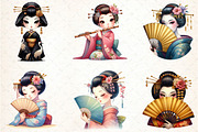 Japanese Geisha Watercolor PNG Bundl, an Illustration by DreamCafeArt (Thumbnail 3 of 7)