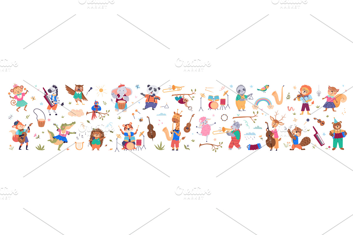 Musical dancing animals big set, an Animal Illustration by robuart