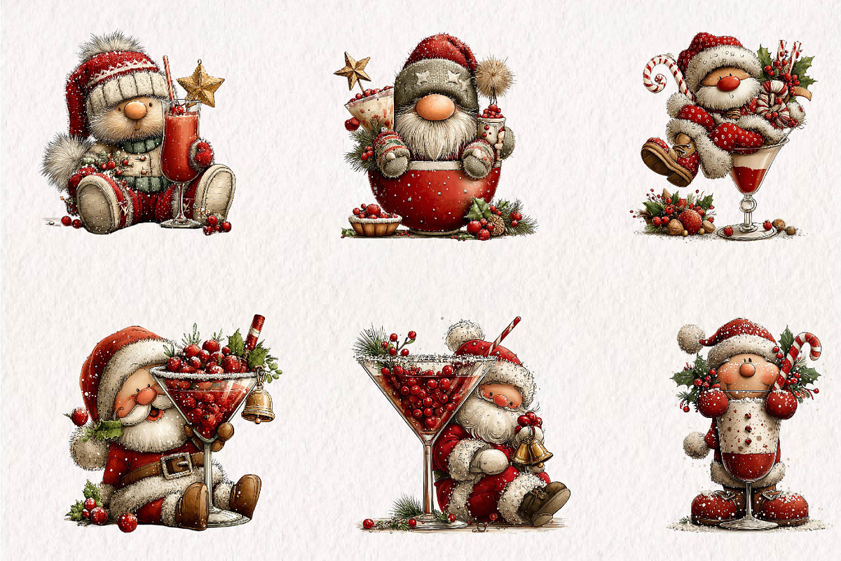 Christmas Cocktail Santa PNG, a Seasonal Illustration by CreationArt (Photo 3 of 7)