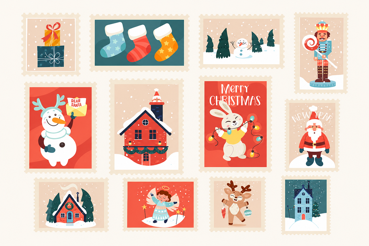 Christmas Stamps Illustrations, a Seasonal Illustration by Anna Studio (Photo 12 of 12)