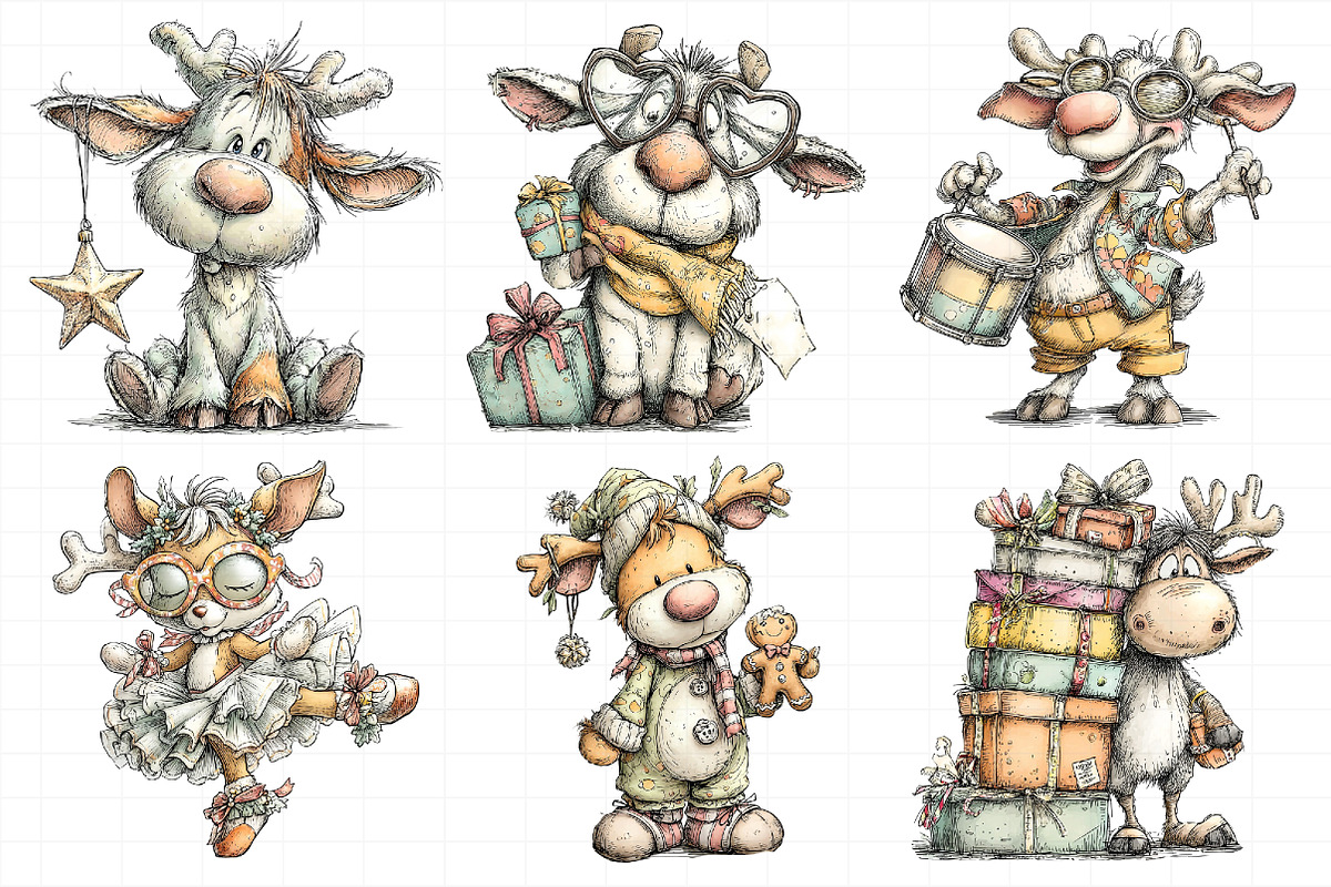 Quirky Christmas Reindeer Clipart, an Illustration by Daily.Designs (Photo 4 of 5)