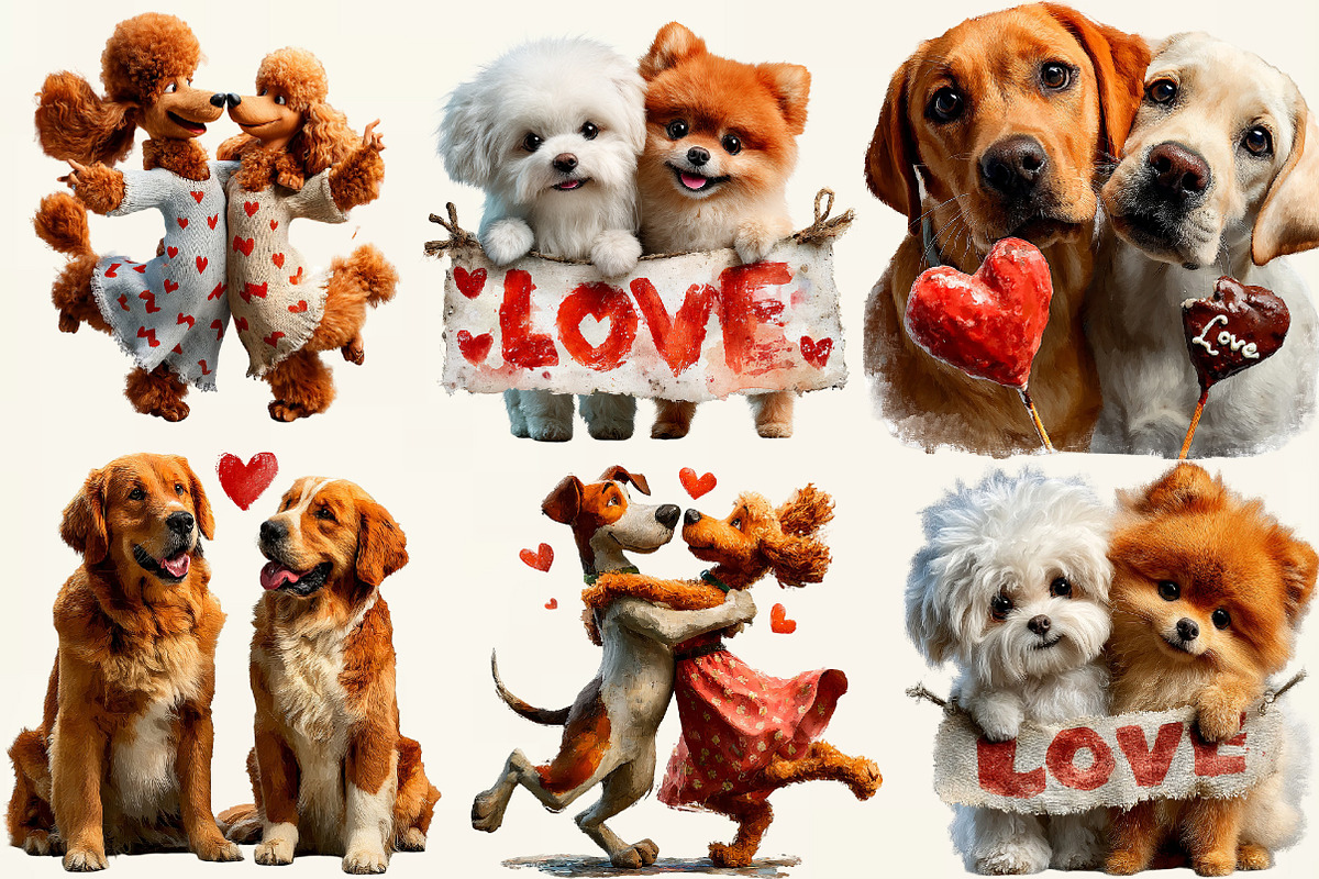 Valentine's Day Couple Dog Clipart, an Illustration by DreamCafeArt (Photo 3 of 6)
