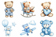 Cute Blue Teddy bear clipart, an Illustration by Watercolor design (Thumbnail 3 of 12)