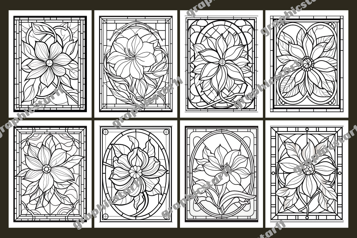 Stained Glass Flower Coloring Pages, an Object Graphic by protabsorkar11 (Photo 4 of 4)