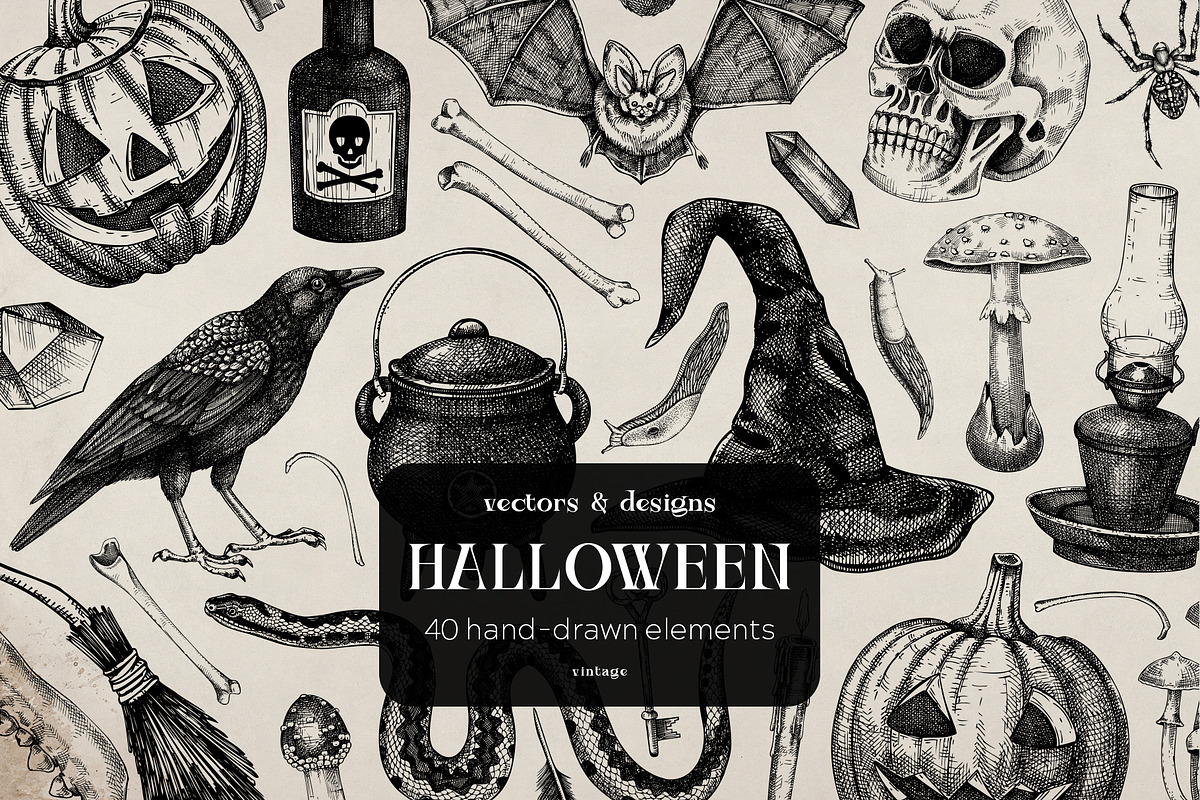 Vector Halloween sketches & designs, a Seasonal Illustration by Yevheniia (Photo 1 of 10)