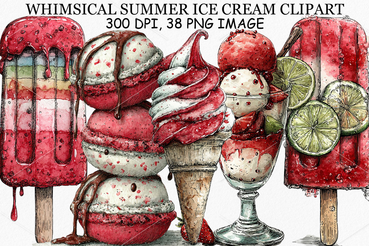 Whimsical Summer Ice Cream Clipart, an Illustration by Canvas Craft (Photo 1 of 7)