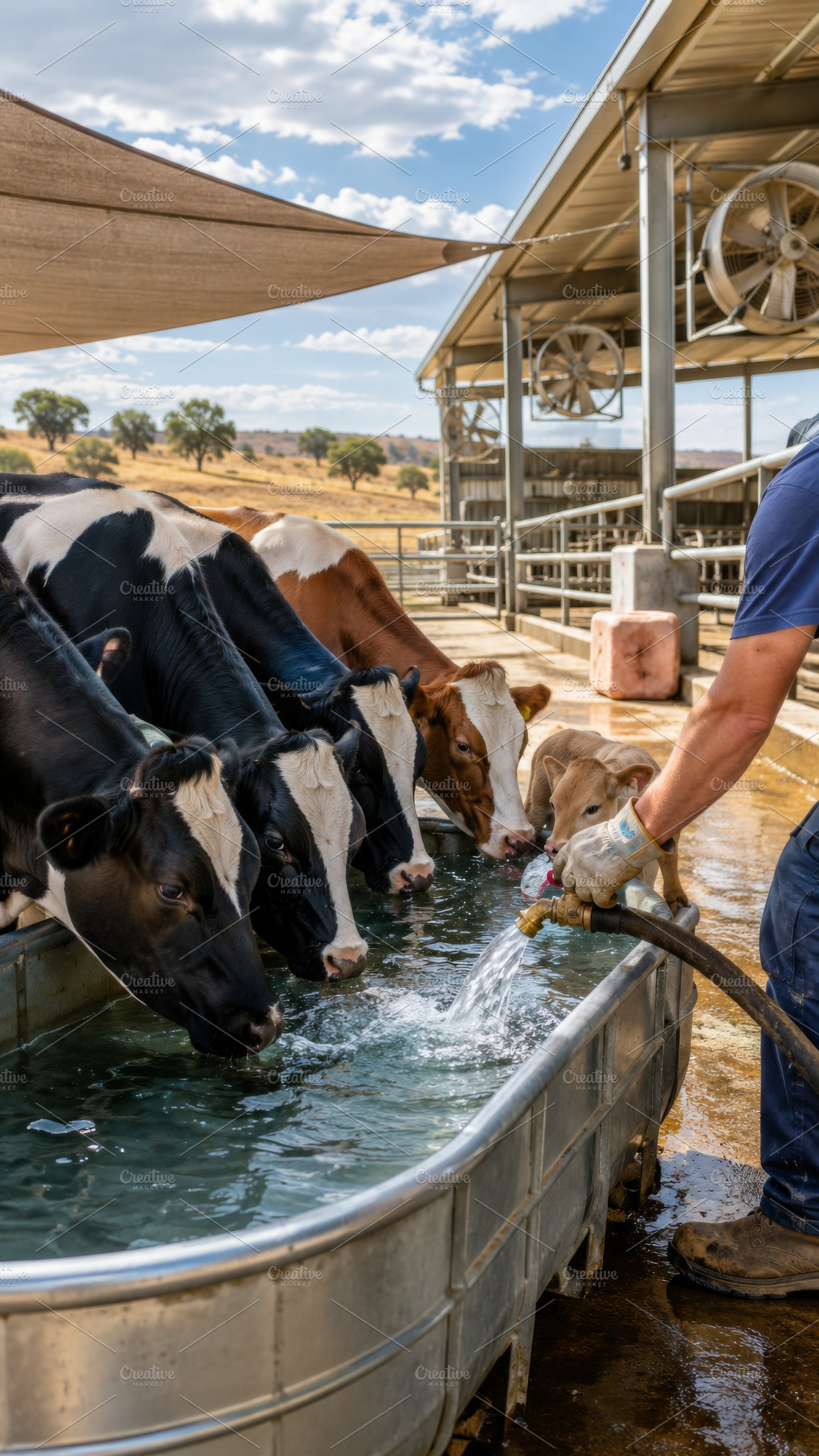 Cows drinking water at a summer live, a Photo by Dvoevnore photos