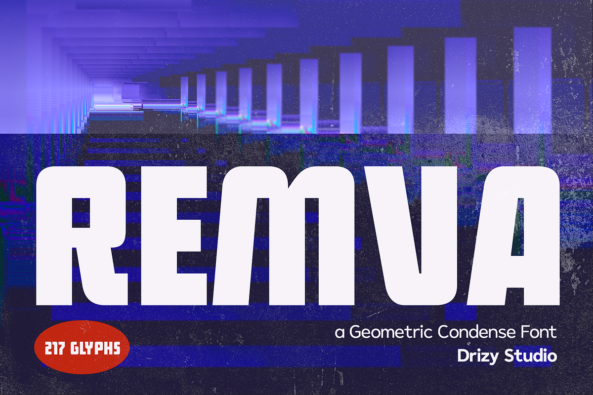 Remva – Geometric Condense Font, a Sans Serif Font by Drizy (Photo 1 of 9)