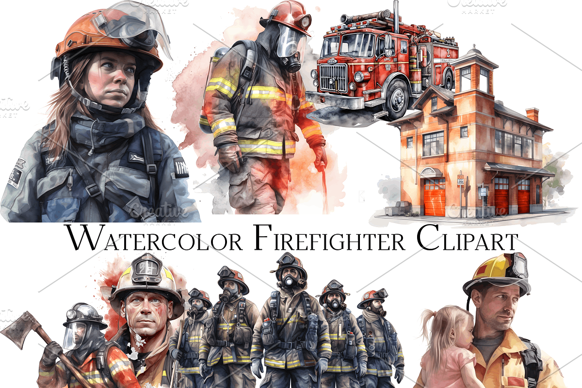 Watercolor Firefighter Clipart, an Object Graphic by ArtisticTimberStudio (Photo 1 of 2)