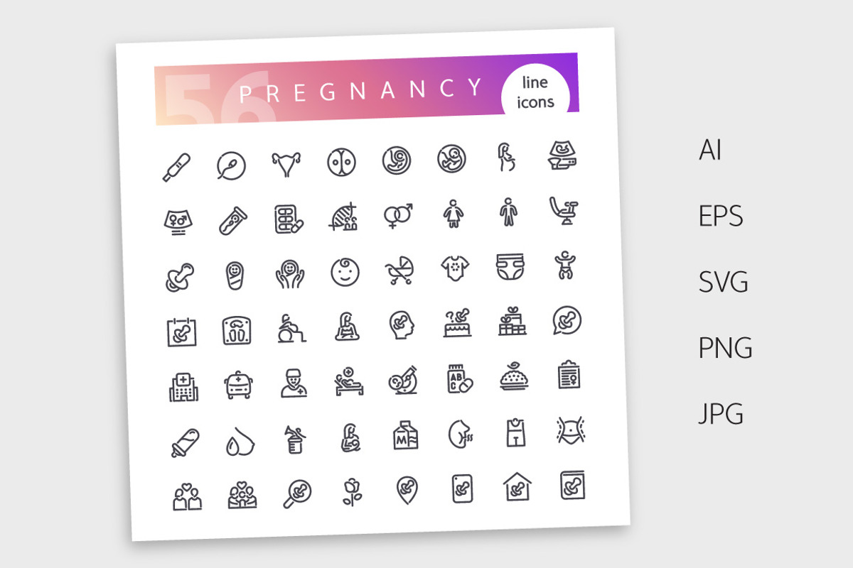 Pregnancy Line Icons Set, an Outline Icon by Voysla's Shop (Photo 4 of 4)
