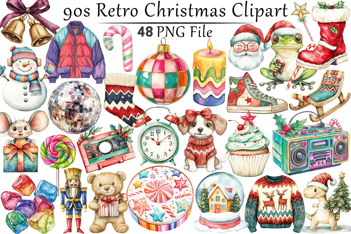 90s Retro Christmas Clipart, a Seasonal Illustration by CitraGraphics (Photo 1 of 10)