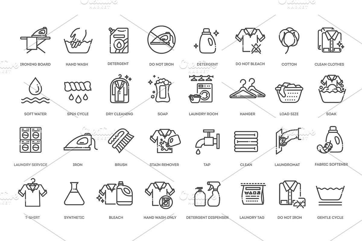 Clothing care and washing icons, an Outline Icon by Tettygreen (Photo 2 of 2)