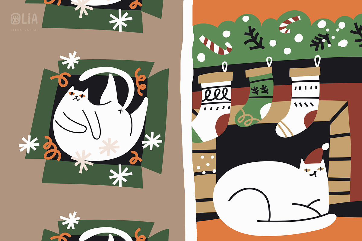Christmas cats | 100% hand drawn, an Animal Illustration by Olia (Photo 11 of 14)